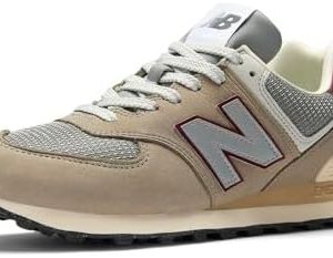 New Balance 574 V2 Unisex Sneakers for Men and Women, Arid Stone/Monarch Burgundy, Comfortable All-Day Wear, Size 11 M/1